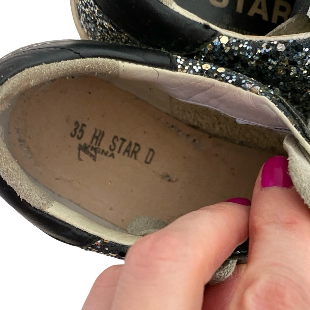 Golden Goose Hi Star D Glitter Sneakers Womens Size 5 35 Vigna Silver Black Shoe - Picture 12 of 16